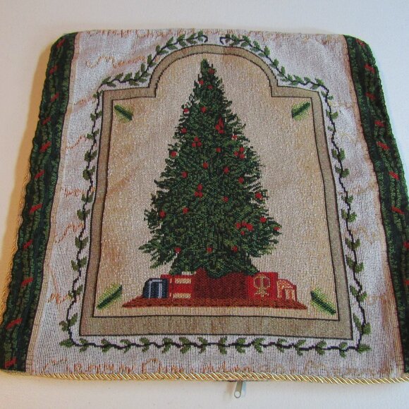 Tapestry Christmas Tree & Poinsettia Pillow Case Set of 2 - Picture 6 of 7